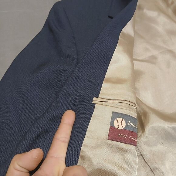 Mens 48R Navy Gold 2 Button Blazer Sport Coat Johnny Bench MVP USA Preppy Formal - Picture 7 of 15